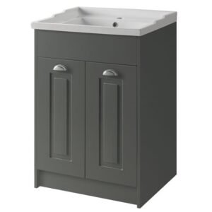Astley 600mm Floor Standing 2 Door Unit & Ceramic Basin - Grey