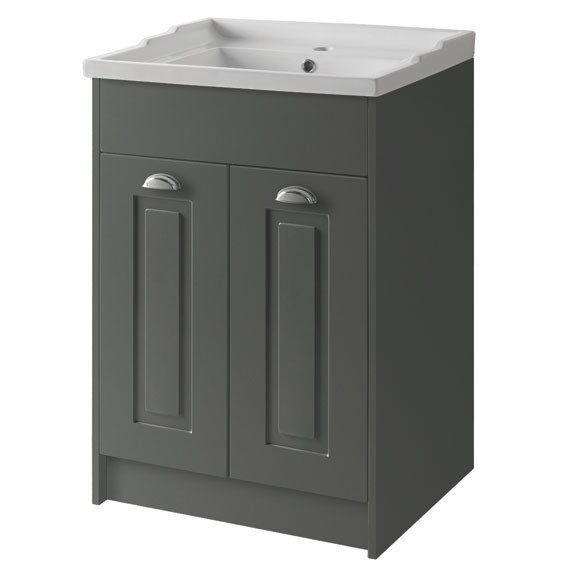 600_grey_basin_unit.jpg Astley 600mm Floor Standing 2 Door Unit & Ceramic Basin - Grey - Image 1