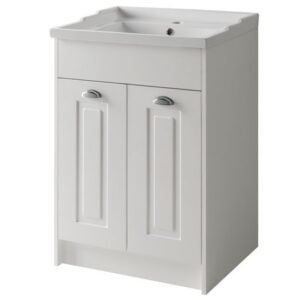Astley 600mm Floor Standing 2 Door Unit & Ceramic Basin - White