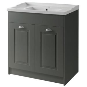 Astley 800mm Floor Standing 2 Door Unit & Ceramic Basin - Grey
