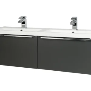 Kore 1200mm Wall Mounted Drawer Unit & Twin Ceramic Basin - Matt Dark Grey