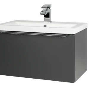 Kore 600mm Wall Mounted Drawer Unit & Ceramic Basin - Matt Dark Grey